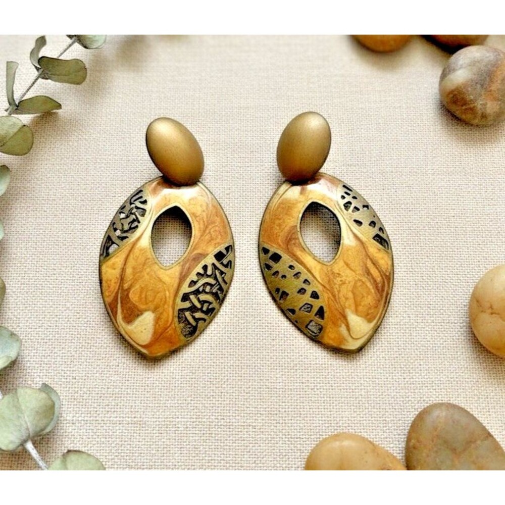 Vintage 2.5-Inch Abstract Gold Tone Statement Earrings – Stud Style
